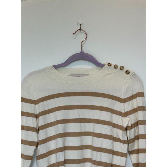 Loft Button Shoulder Tan and White Striped Sweater Size XS - Picture 3 of 6